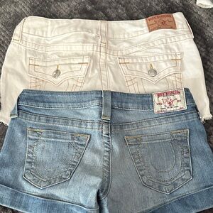 True Religion Women's Jean Shorts - Light Blue and White